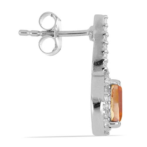 NATURAL PADPARADSCHA QUARTZ GEMSTONE EARRINGS IN 925 STERLING SILVER 